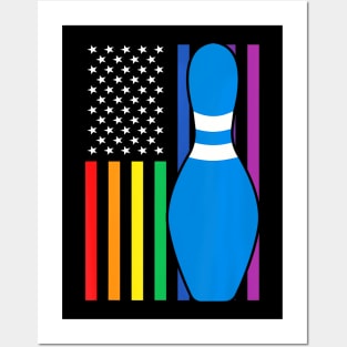 Gay Bowling LGBT  American Flag USA Pride Bowlers Posters and Art